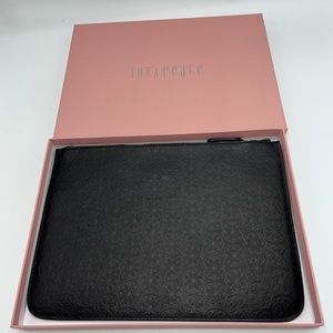 NWB JOY & PEACE black embossed leather clutch